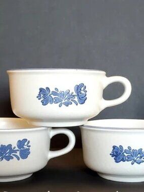 Pfaltzgraff Yorktowne Stoneware 16oz Blue Floral Soup Coffee Mugs Set of 3